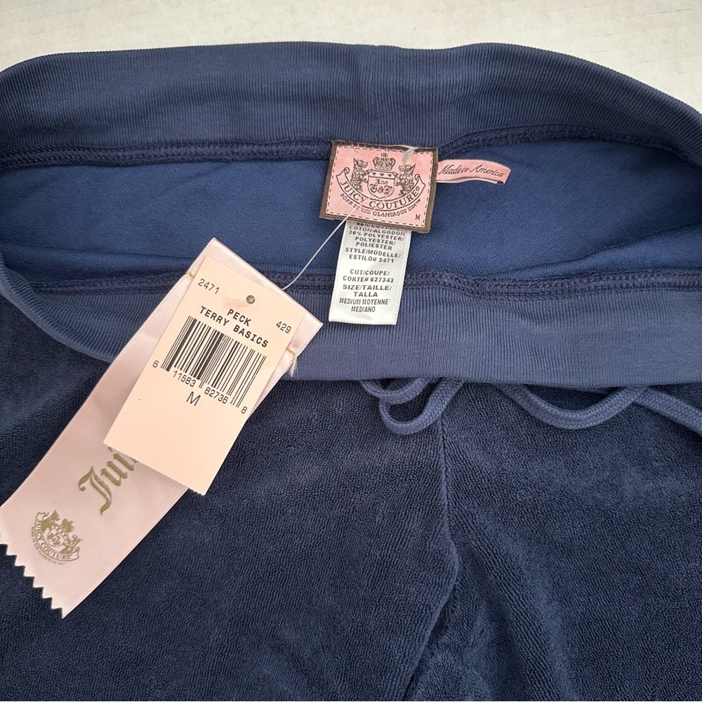 NWT Y2K Original Juicy Couture Peck Blue Terry Cropped Crop Capri Pants Medium - Picture 3 of 7
